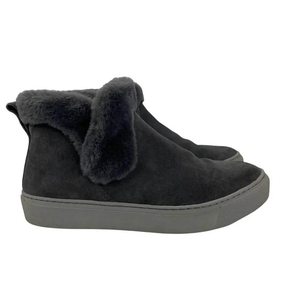 COUGAR Womens Duffy Faux Fur Trim Waterproof Gray Suede Ankle Sneakers Bootie 7